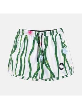 Overtime Paradise Melo Performance Shorts White/Green Floral Boys Large 10/12